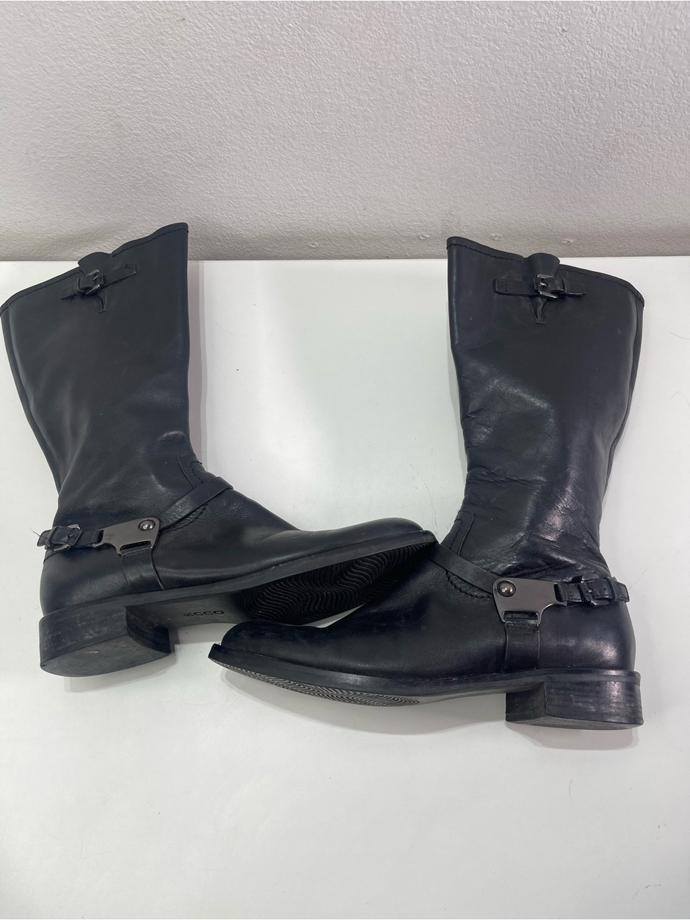 ECCO  Black Leather Harness Side Zip Boots EU 40 9 Riding Moto Bikercore Grunge